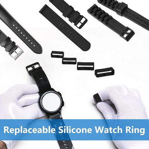 6 Pcs Watch Band Keepers, 16mm/18mm/20mm/22mm /24mm/26mm Watch Strap Holder Loops Retainer, Black Silicone Watch Band Fastener Rings Replacement Parts for Smart Sport Watches in Saudi Arabia