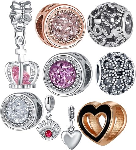 9 Pack Plated Silver Spacer Beads Charms fit Bracelet Dangle Set in Kuwait