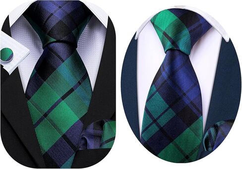 Barry.Wang Father and Son Tie Blue Green Plaid Pocket Square Cufflink Check Party in Saudi Arabia