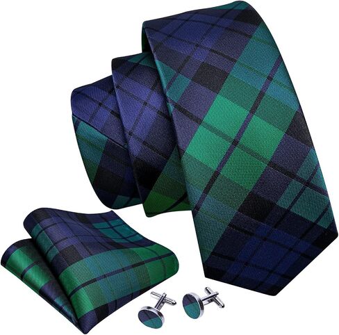 Barry.Wang Father and Son Tie Blue Green Plaid Pocket Square Cufflink Check Party in Saudi Arabia