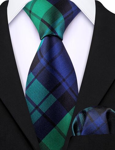 Barry.Wang Father and Son Tie Blue Green Plaid Pocket Square Cufflink Check Party in Saudi Arabia