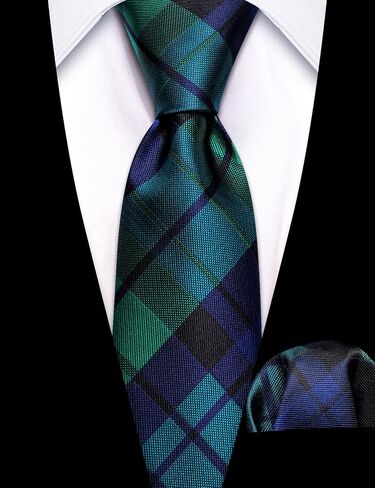 Barry.Wang Father and Son Tie Blue Green Plaid Pocket Square Cufflink Check Party in Saudi Arabia