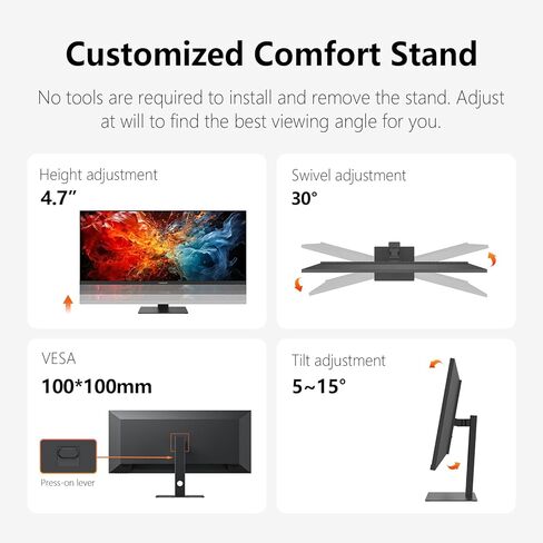 INNOCN 34" Ultrawide Monitor 21:9 WQHD 3440 x 1440p IPS Display 100% sRGB 75Hz Adaptive Sync HDR400 USB Type-C Monitor, Ultra Narrow Bezels, Height Adjustable, Mountable - 34C1Q in Kuwait