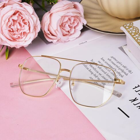 hoyuwak Clear Aviator Glasses Old Man Classic Gold Metal Frame Costume Glasses Non Prescription Square Eyewear for Women Men Halloween in Kuwait