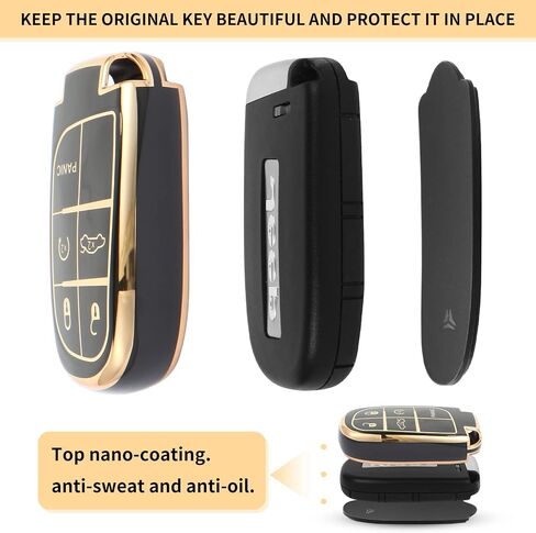 لغطاء jeep accessories غطاء مفتاح المعصم ، قضية مفتاح TPU الخاصة المضادة للبنجر ， متوافقة مع Grand Cherokee Renegade Dodge Durango Challenger Chrysler 200 300 Fiat Smart in Kuwait