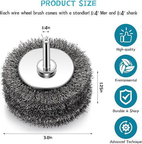 6 قطع فرشاة سلكية للمثقاب - عجلة سلكية 3 بوصة للمثقاب، فرشاة سلكية شديدة التحمل لإزالة الطلاء، ملحق فرشاة الحفر، قرص صنفرة مطحنة القالب، ساق 1/4 بوصة، 20000 دورة في الدقيقة، سلك فولاذي كربوني 0.0118 بوصة in Kuwait