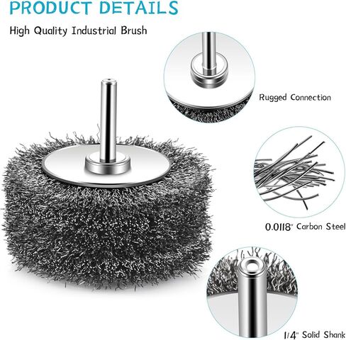 6 قطع فرشاة سلكية للمثقاب - عجلة سلكية 3 بوصة للمثقاب، فرشاة سلكية شديدة التحمل لإزالة الطلاء، ملحق فرشاة الحفر، قرص صنفرة مطحنة القالب، ساق 1/4 بوصة، 20000 دورة في الدقيقة، سلك فولاذي كربوني 0.0118 بوصة in Kuwait