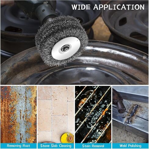 6 قطع فرشاة سلكية للمثقاب - عجلة سلكية 3 بوصة للمثقاب، فرشاة سلكية شديدة التحمل لإزالة الطلاء، ملحق فرشاة الحفر، قرص صنفرة مطحنة القالب، ساق 1/4 بوصة، 20000 دورة في الدقيقة، سلك فولاذي كربوني 0.0118 بوصة in Kuwait