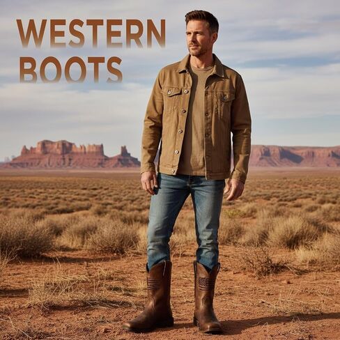 SUREWAY Western Boots For Men-Soft Toe,Square Toe Cowboy Boots,Thicker Leather,Oil/Slip Resistant,Extremely Comfortable Durable Proved,Rubber Sole,Work Boots/Shoes With Embroidered in Saudi Arabia