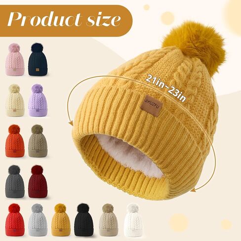 Women's Winter Fleece Beanie Hat, Warm Soft Wool Lined Knit Cross Cap with Pom Pom Snow in Saudi Arabia