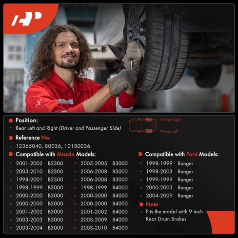 A-Premium 9 in (228.6 مم) طبول الفرامل الخلفية مجموعة متوافقة مع نماذج فورد ومازدا المختارة-Ranger 1998-2009 ، B2300 2001-2010 ، B2500 1998-2001 ، B3000 1998-2008 ، 2 pcs in Kuwait