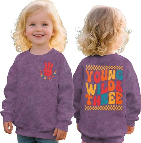 Modntoga Young Wild و Three Shirt Toddler Girl عيد ميلاد ثالث قميص ثالث عيد ميلاد Crewneck الزي 3T B-Day Party Tops in Kuwait