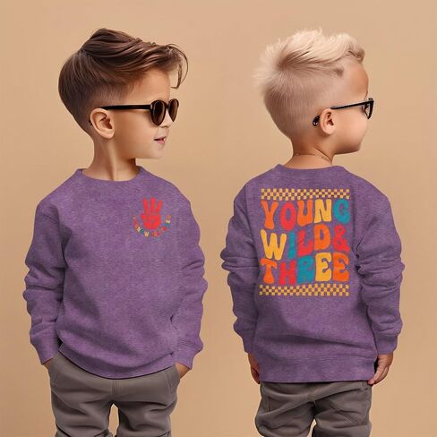 Modntoga Young Wild و Three Shirt Toddler Girl عيد ميلاد ثالث قميص ثالث عيد ميلاد Crewneck الزي 3T B-Day Party Tops in Kuwait
