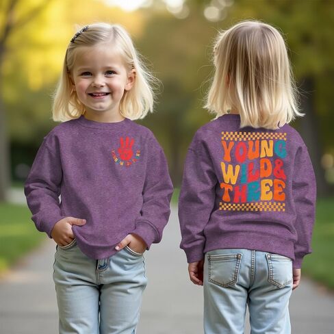 Modntoga Young Wild و Three Shirt Toddler Girl عيد ميلاد ثالث قميص ثالث عيد ميلاد Crewneck الزي 3T B-Day Party Tops in Kuwait