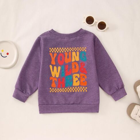 Modntoga Young Wild و Three Shirt Toddler Girl عيد ميلاد ثالث قميص ثالث عيد ميلاد Crewneck الزي 3T B-Day Party Tops in Kuwait