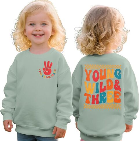 Modntoga Young Wild و Three Shirt Toddler Girl عيد ميلاد ثالث قميص ثالث عيد ميلاد Crewneck الزي 3T B-Day Party Tops in Kuwait