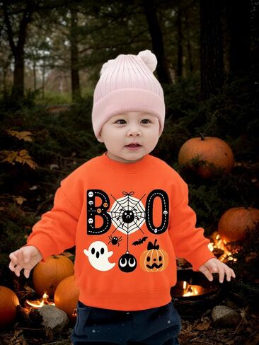 أطفال هالوين قميص Sweatshirt Boys Girls Skeleton Pumpkin Ghost Toddler Shirt Crewneck Tops Long Sleeve Graphic Tops for 2-7t in Kuwait