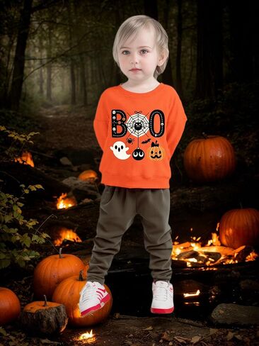 أطفال هالوين قميص Sweatshirt Boys Girls Skeleton Pumpkin Ghost Toddler Shirt Crewneck Tops Long Sleeve Graphic Tops for 2-7t in Kuwait