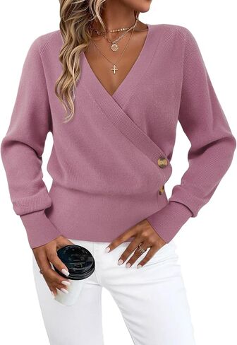 Timeson Womens Fall Sweaters 2025 Long Sleeve V Neck Business Casual Pullover Knit Tops in Kuwait