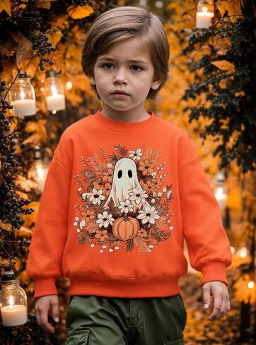 أطفال هالوين قميص Sweatshirt Boys Girls Skeleton Pumpkin Ghost Toddler Shirt Crewneck Tops Long Sleeve Graphic Tops for 2-7t in Kuwait