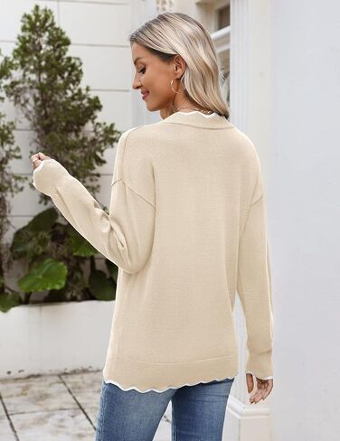 Zeagoo Women's 2025 Fall V Neck Sweater Casual Long Sleeve Lightweight Ribbed Knit Pullover Sweaters Dressy Casual Tops in Kuwait