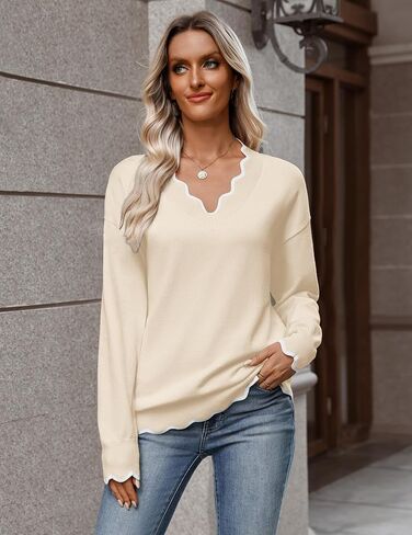 Zeagoo Women's 2025 Fall V Neck Sweater Casual Long Sleeve Lightweight Ribbed Knit Pullover Sweaters Dressy Casual Tops in Kuwait