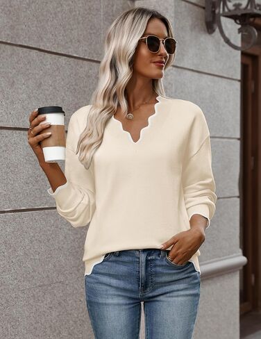Zeagoo Women's 2025 Fall V Neck Sweater Casual Long Sleeve Lightweight Ribbed Knit Pullover Sweaters Dressy Casual Tops in Kuwait