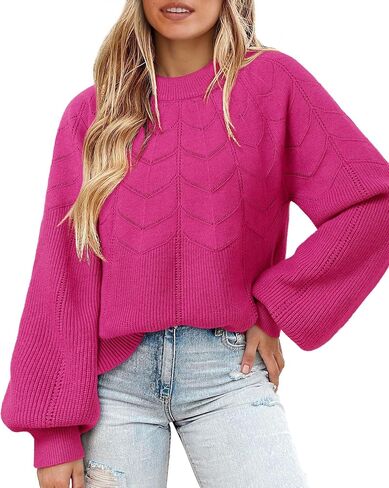 Messic Womens Pullover Sweaters 2025 Casual Long Sleeve Crewneck Loose Knit Tops in Kuwait