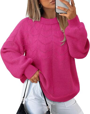 Messic Womens Pullover Sweaters 2025 Casual Long Sleeve Crewneck Loose Knit Tops in Kuwait