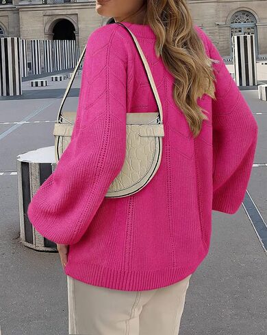 Messic Womens Pullover Sweaters 2025 Casual Long Sleeve Crewneck Loose Knit Tops in Kuwait