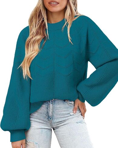 Messic Womens Pullover Sweaters 2025 Casual Long Sleeve Crewneck Loose Knit Tops in Kuwait