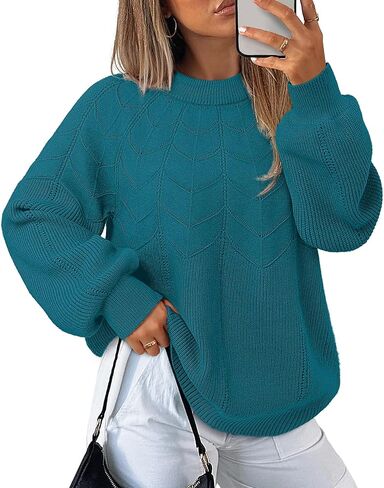 Messic Womens Pullover Sweaters 2025 Casual Long Sleeve Crewneck Loose Knit Tops in Kuwait