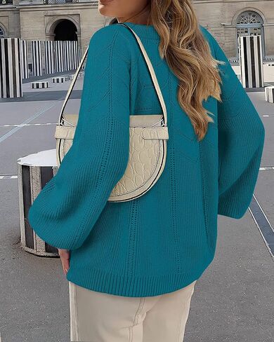 Messic Womens Pullover Sweaters 2025 Casual Long Sleeve Crewneck Loose Knit Tops in Kuwait