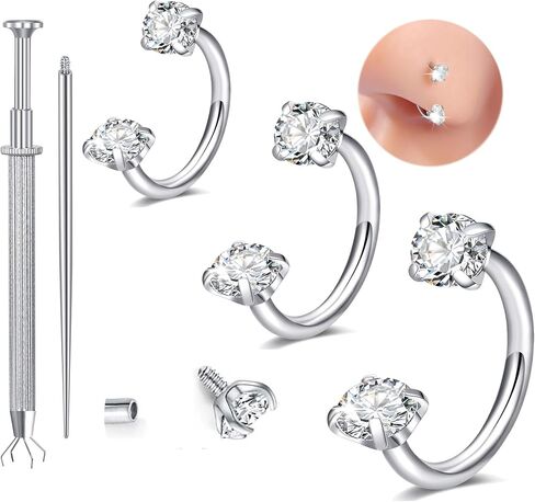 longita 6mm 7mm 8mm 18g حلقة الأنف الحدودية للنساء للنساء جوهرة الحذاء حلقة الأنف طوقًا جراحيًا فضيًا غضروفًا حلزًا تراجوس أطواق لابريت شفة حلقات صغيرة الحاجز الحاجز 18G in Saudi Arabia