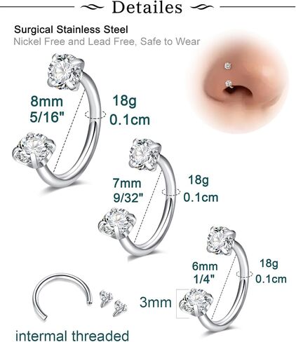 longita 6mm 7mm 8mm 18g حلقة الأنف الحدودية للنساء للنساء جوهرة الحذاء حلقة الأنف طوقًا جراحيًا فضيًا غضروفًا حلزًا تراجوس أطواق لابريت شفة حلقات صغيرة الحاجز الحاجز 18G in Saudi Arabia