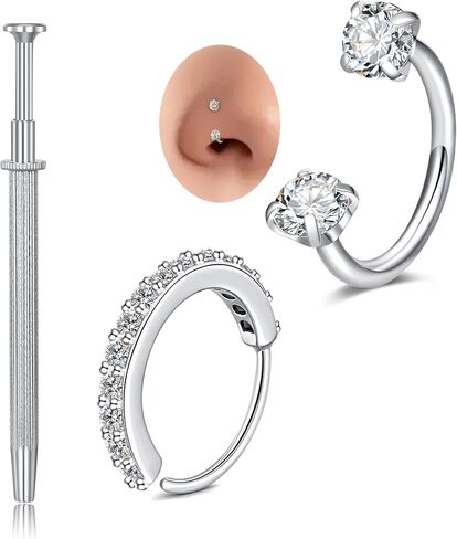 MODRSA Silver Horseshoe Nose Ring 20g Horse Shoe Nose Ring Hoop for Women Surgical Steel Tragus Hoop Cartilage Earring Hoops Helix Piercing Jewelry Double Gem Horseshoe Septum Rings 20 gauge in Saudi Arabia