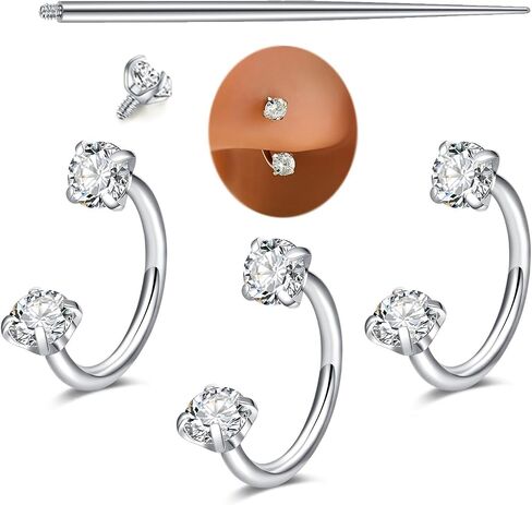 MODRSA Silver Gold Horseshoe Nose Ring 20g 18g Double Gem Horse Shoe Nose Ring Hoop for Women Surgical Steel U Shaped Half Tragus Earring Hoops Helix Piercing Jewelry Septum Rings 20 gauge Nose Stud in Saudi Arabia
