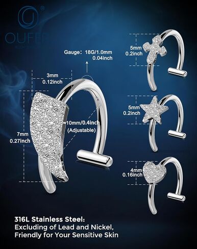 Oufer 8pcs حلقة شفة مزيفة ، 316L من الفولاذ الجراحي مزيف ثقب الشفاه مصاصي الدماء ، طقم حلقة ، أذن الشفاه القابلة للتعديل أنف غير قابلة للتنفس مجموعة مجوهرات ثقب الأنف المزيفة للنساء الرجال in Saudi Arabia