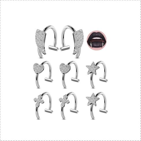 Oufer 8pcs حلقة شفة مزيفة ، 316L من الفولاذ الجراحي مزيف ثقب الشفاه مصاصي الدماء ، طقم حلقة ، أذن الشفاه القابلة للتعديل أنف غير قابلة للتنفس مجموعة مجوهرات ثقب الأنف المزيفة للنساء الرجال in Saudi Arabia