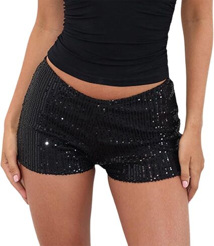 Women Sequin Micro Shorts Sparkle Low Rise Elastic Waist Bodycon Booty Shorts Glitter Night Out Party Hot Pants in Saudi Arabia