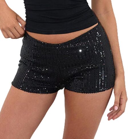 Women Sequin Micro Shorts Sparkle Low Rise Elastic Waist Bodycon Booty Shorts Glitter Night Out Party Hot Pants in Saudi Arabia