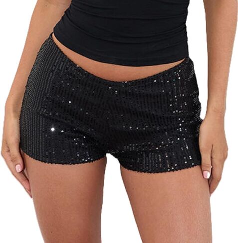 Women Sequin Micro Shorts Sparkle Low Rise Elastic Waist Bodycon Booty Shorts Glitter Night Out Party Hot Pants in Saudi Arabia