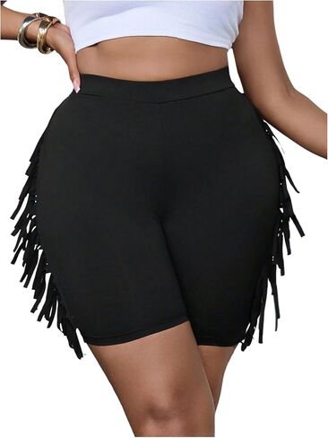 SOLY HUX Women's Plus Size Fringe Shorts Elastic High Waisted Skinny Shorts Going Out Country Concert Outfits in Saudi Arabia