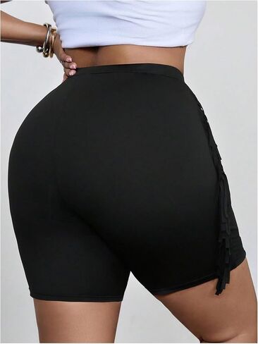 SOLY HUX Women's Plus Size Fringe Shorts Elastic High Waisted Skinny Shorts Going Out Country Concert Outfits in Saudi Arabia