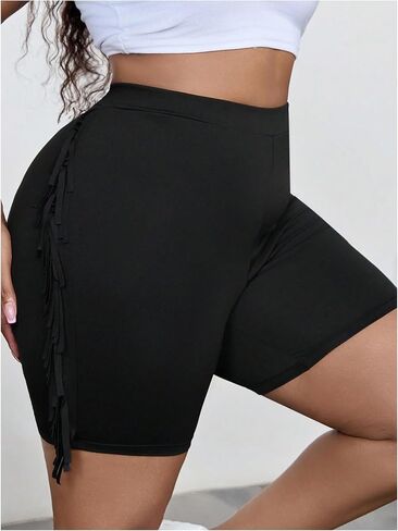 SOLY HUX Women's Plus Size Fringe Shorts Elastic High Waisted Skinny Shorts Going Out Country Concert Outfits in Saudi Arabia