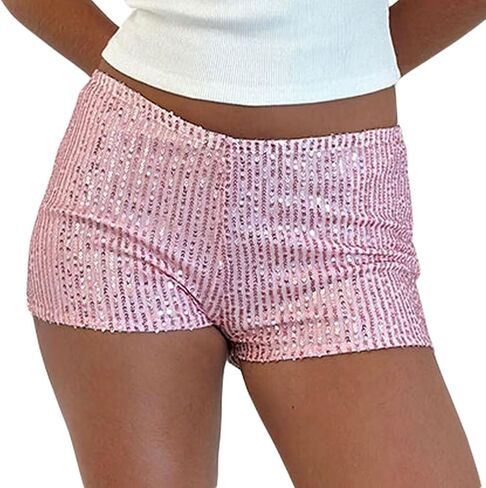 Women Sequin Micro Shorts Sparkle Low Rise Elastic Waist Bodycon Booty Shorts Glitter Night Out Party Hot Pants in Saudi Arabia