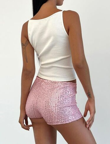 Women Sequin Micro Shorts Sparkle Low Rise Elastic Waist Bodycon Booty Shorts Glitter Night Out Party Hot Pants in Saudi Arabia
