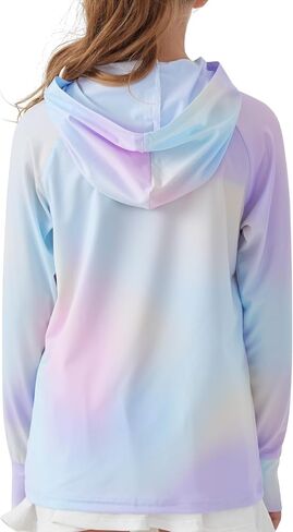 Girls Long Sleeve Shirts Thumbholes Kids UPF 50+ Sun Shirt Lightweight Athletic Hoodies with Pocket in Saudi Arabia