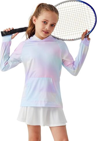 Girls Long Sleeve Shirts Thumbholes Kids UPF 50+ Sun Shirt Lightweight Athletic Hoodies with Pocket in Saudi Arabia