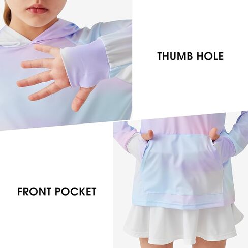 Girls Long Sleeve Shirts Thumbholes Kids UPF 50+ Sun Shirt Lightweight Athletic Hoodies with Pocket in Saudi Arabia
